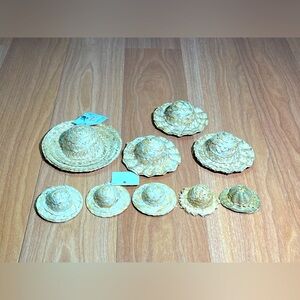 Lot of 9 Miniature Straw Hat, Tiny Woven Doll Hats Decor